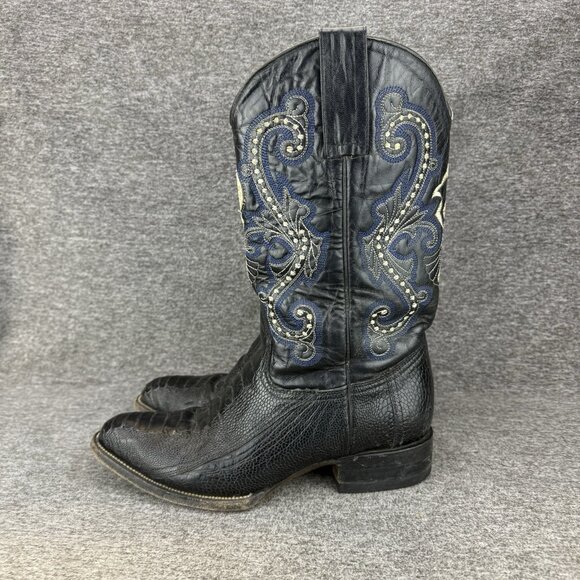 ✅Verthali Exotic Western Boots 🖤Black Ostrich Leather Cowboy Boots Mens Size 10 - Picture 12 of 13